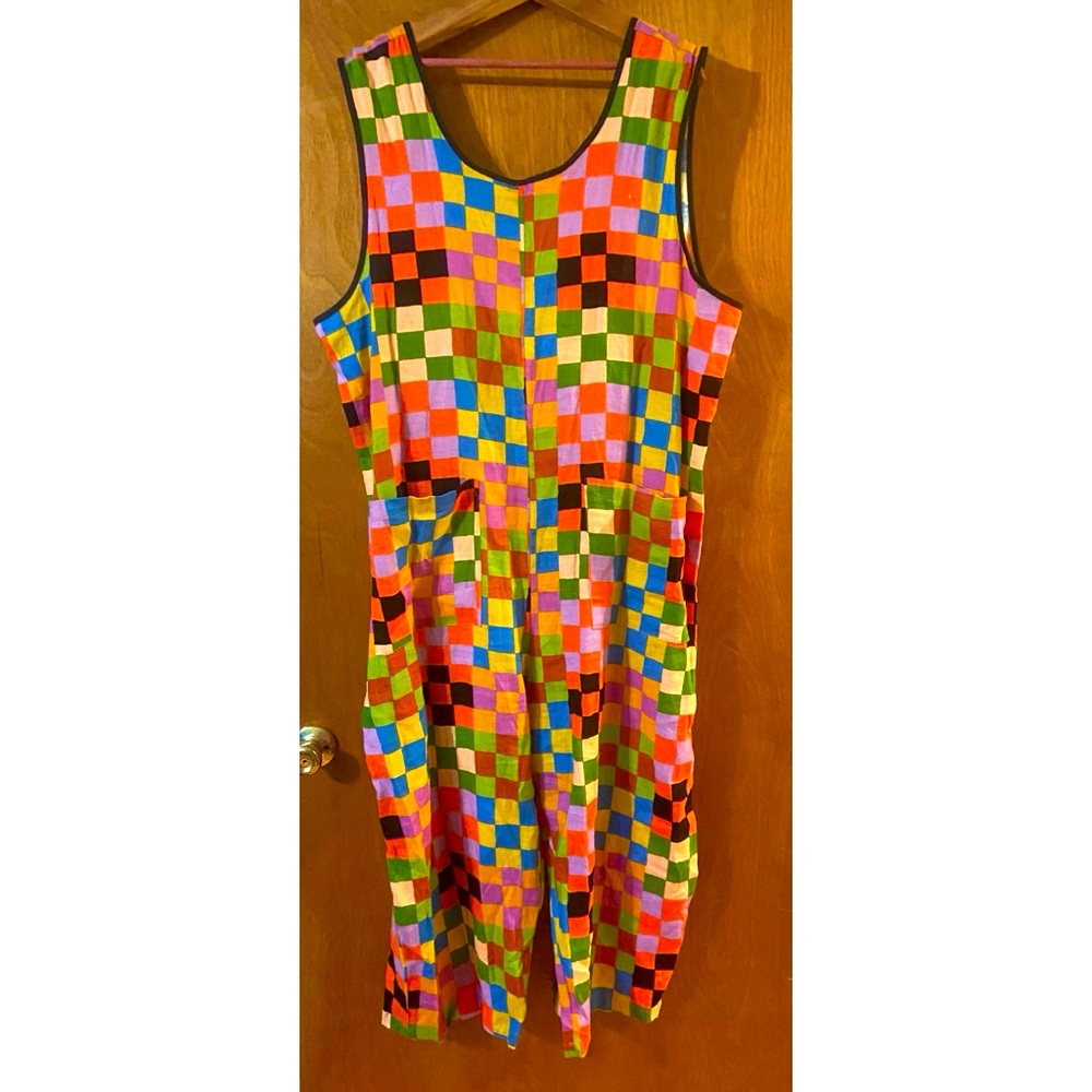 NOOWORKS Linen Colorful Checkered Sleeveless Jumpsuit Size 3X